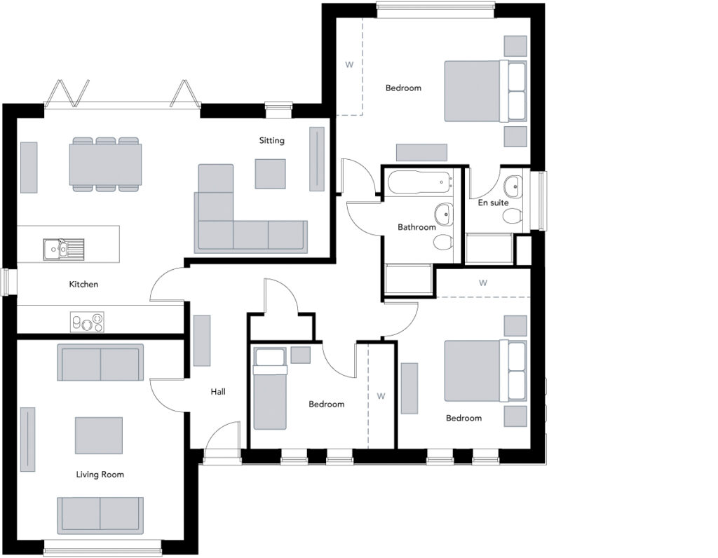 The Derwent, three bed bungalow, floor plan